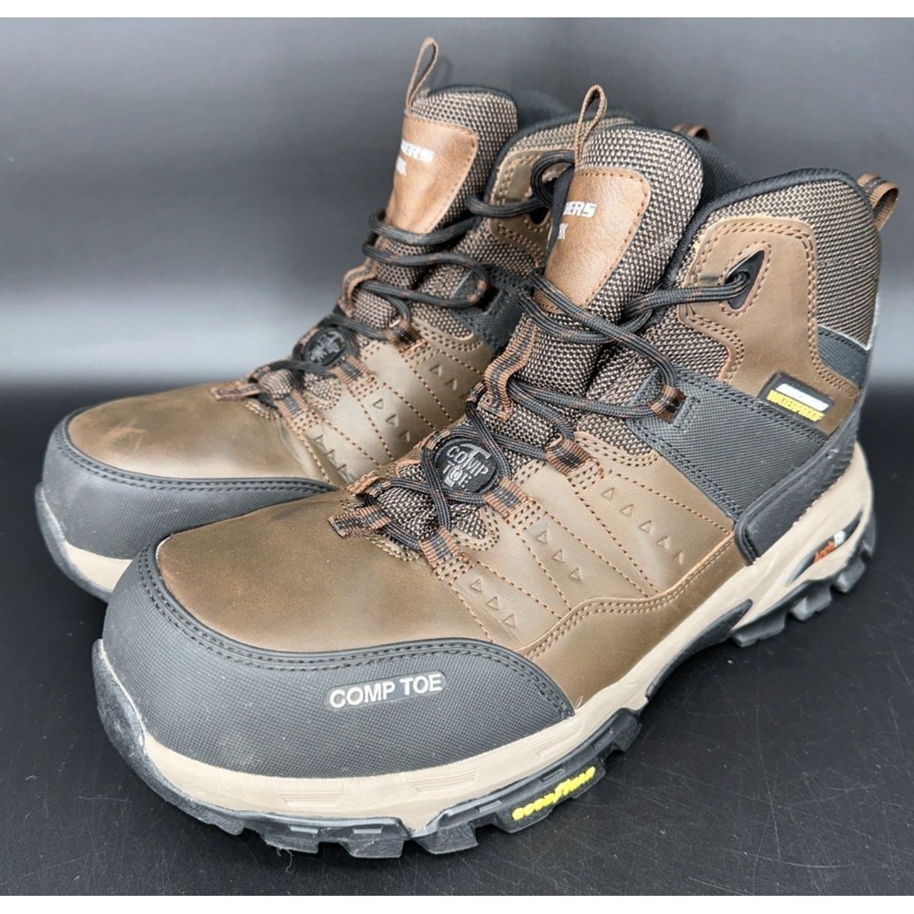 Size 11  Skechers Arch Fit Tarver Comp Toe - 200161BRBK  Brown Men's Boot